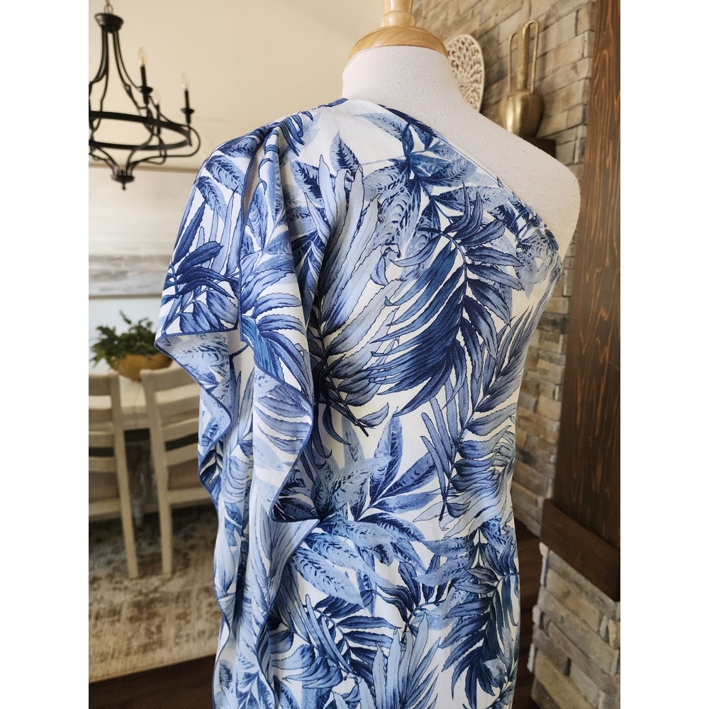 Harper Tyche Blue White Tropical Palm Leaf One Shoulder Maxi Dress Small - Picture 6 of 10